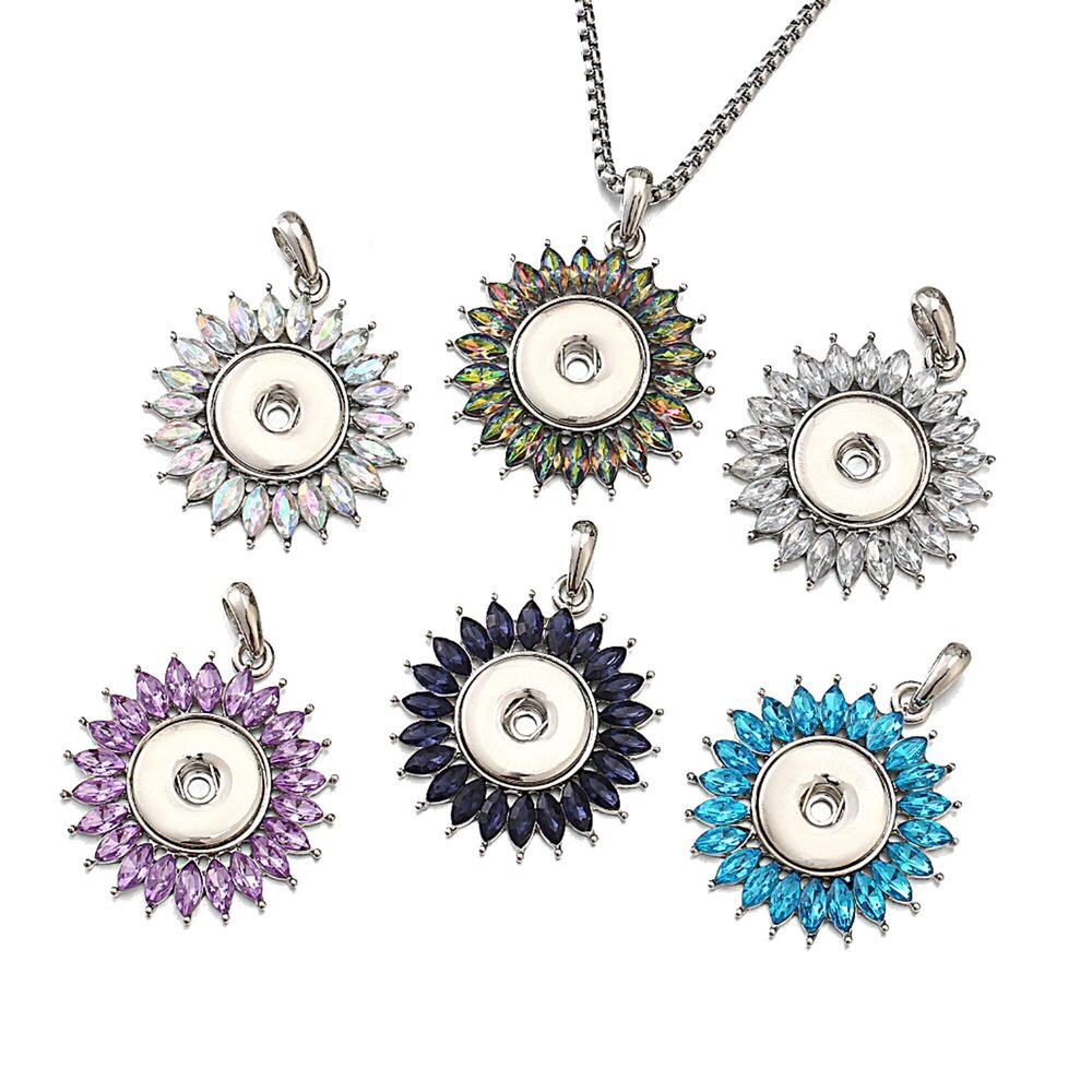 9698 6pcs Snap Button Necklace Metal Colorful Sunflowers Pendant Jewelry